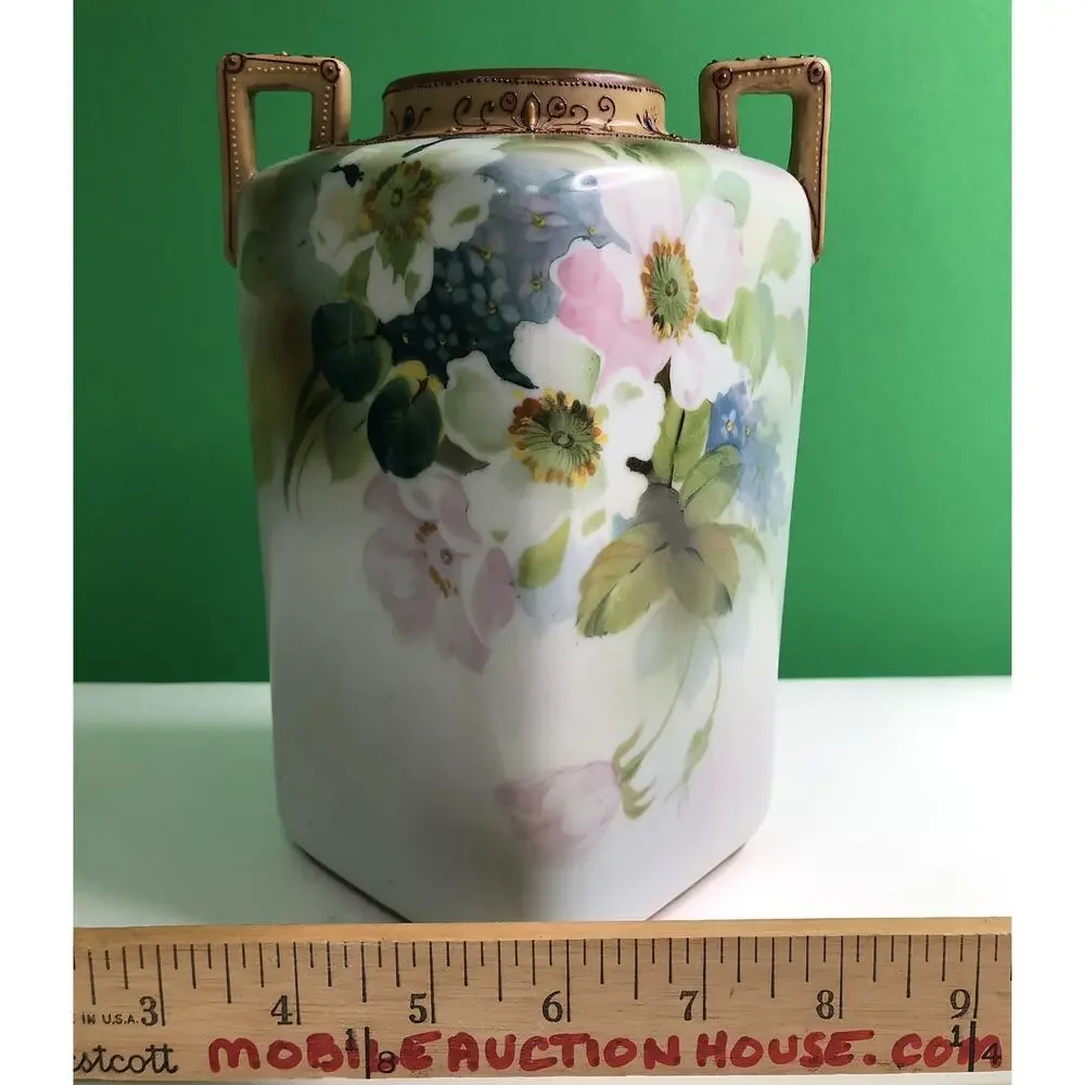 IMPERIAL NORITAKE NIPPON HAND PAINTED VASE OLD ROSES ART NOUVEAU MORIAGE C 1910